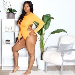 Long Sleeve Cutout Bodysuit - Bright Orange